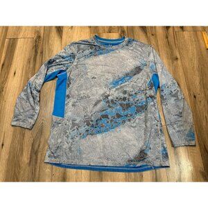 Realtree Fishing 2XL Mens Long Sleeve Performance Fishing Shirt Gray & Blue Poly